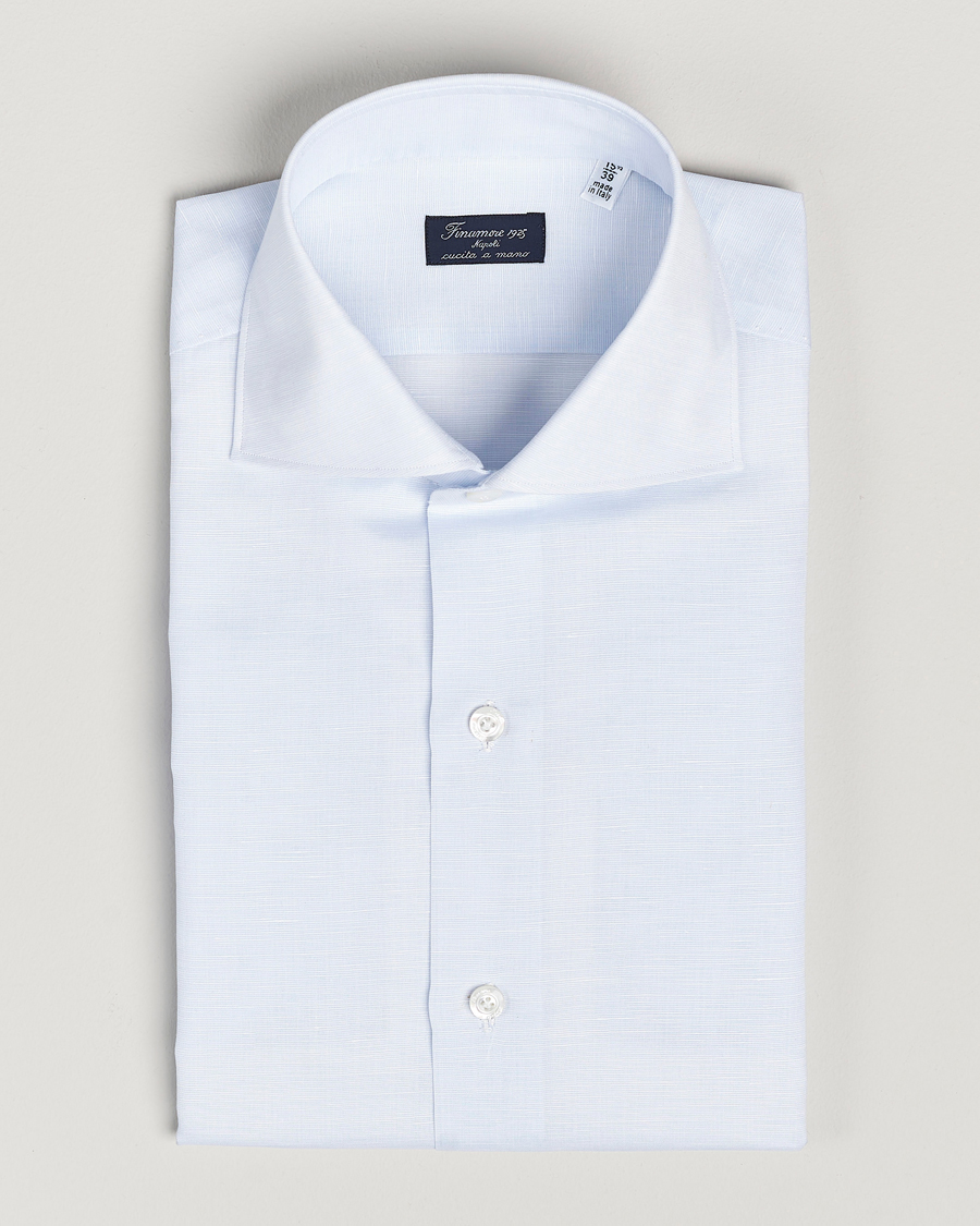 Herre | Skjorter | Finamore Napoli | Milano Slim Linen Dress Shirt Light Blue