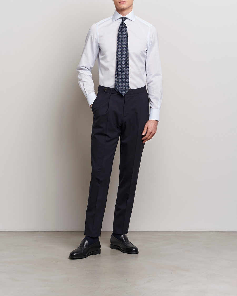 Herre | Mørk dress | Finamore Napoli | Milano Slim Linen Dress Shirt Light Blue