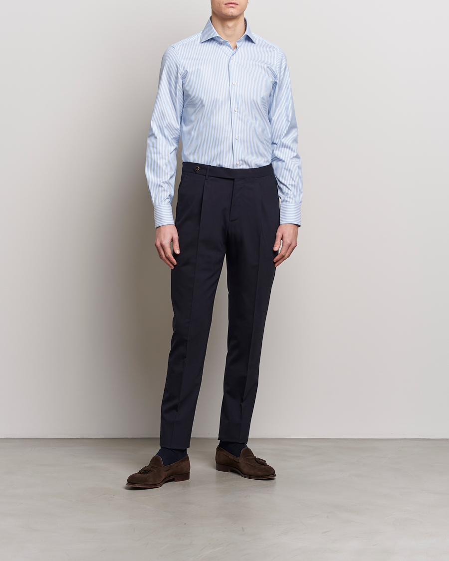 Herre | Skjorter | Finamore Napoli | Milano Slim Royal Oxford Shirt Blue Stripe