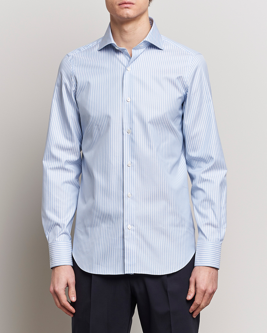 Herre | Businesskjorter | Finamore Napoli | Milano Slim Royal Oxford Shirt Blue Stripe