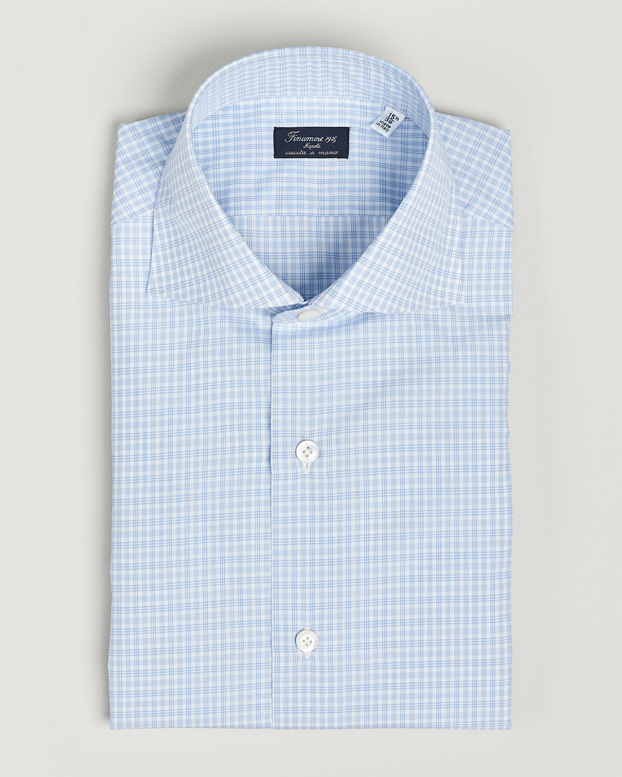 Herre | Skjorter | Finamore Napoli | Milano Slim Checked Dress Shirt Light Blue