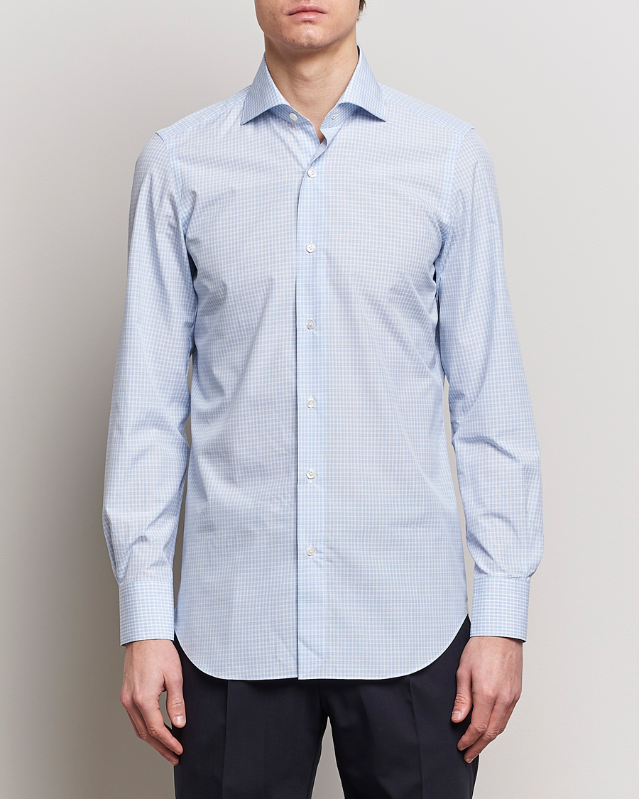 Herre | Finamore Napoli | Finamore Napoli | Milano Slim Checked Dress Shirt Light Blue