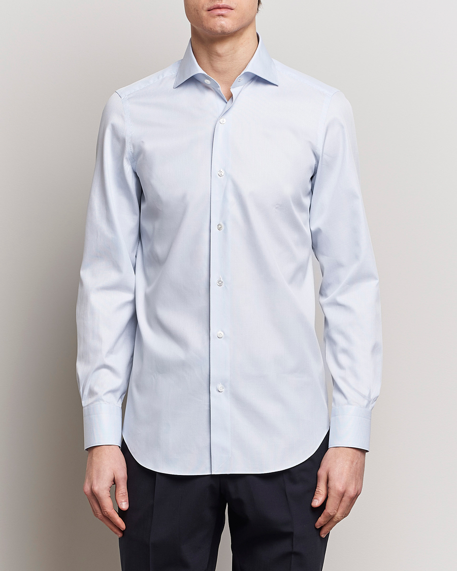 Herre | Skjorter | Finamore Napoli | Milano Slim Structured Dress Shirt Light Blue
