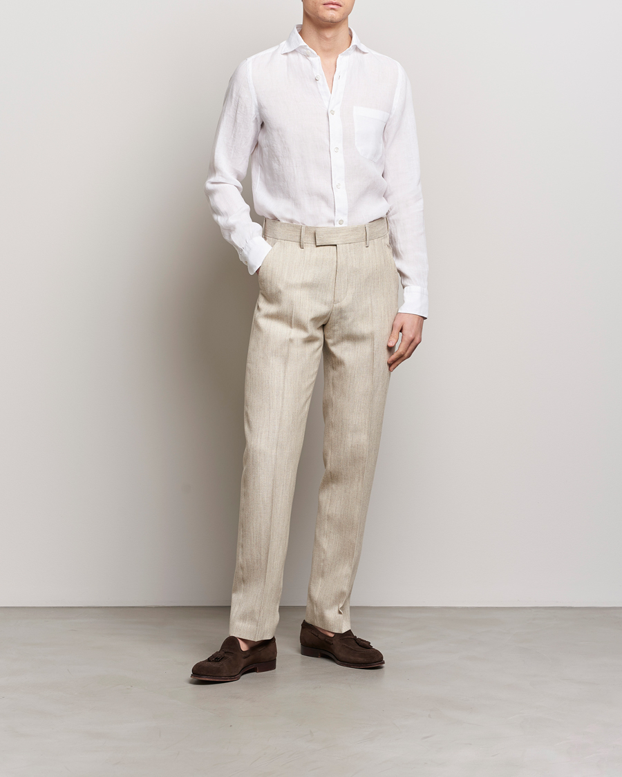 Herre | Skjorter | Finamore Napoli | Gaeta Linen Pocket Shirt White