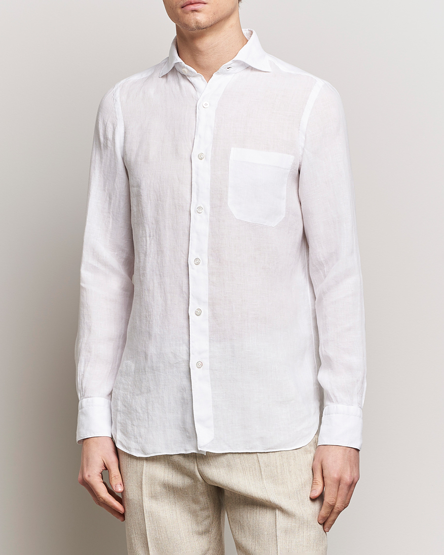Herre | Skjorter | Finamore Napoli | Gaeta Linen Pocket Shirt White