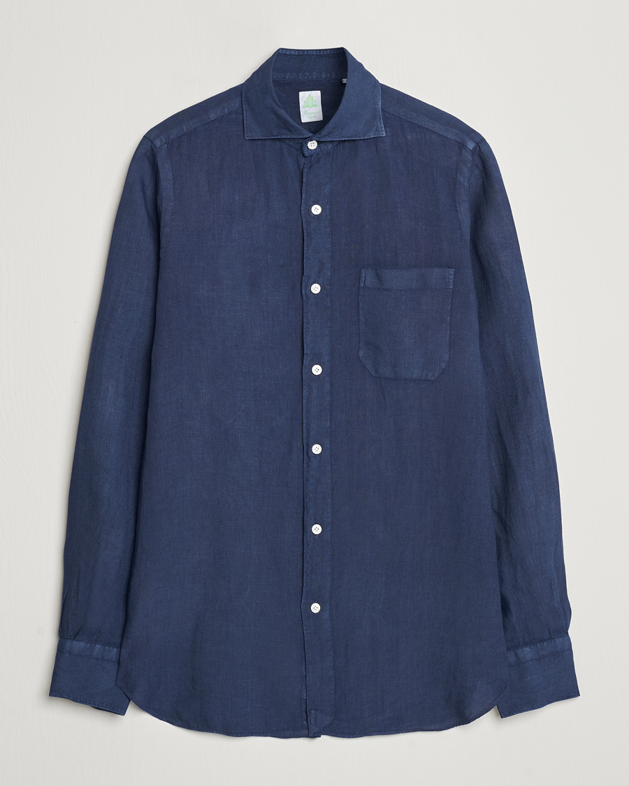 Herre | Skjorter | Finamore Napoli | Gaeta Linen Pocket Shirt Navy