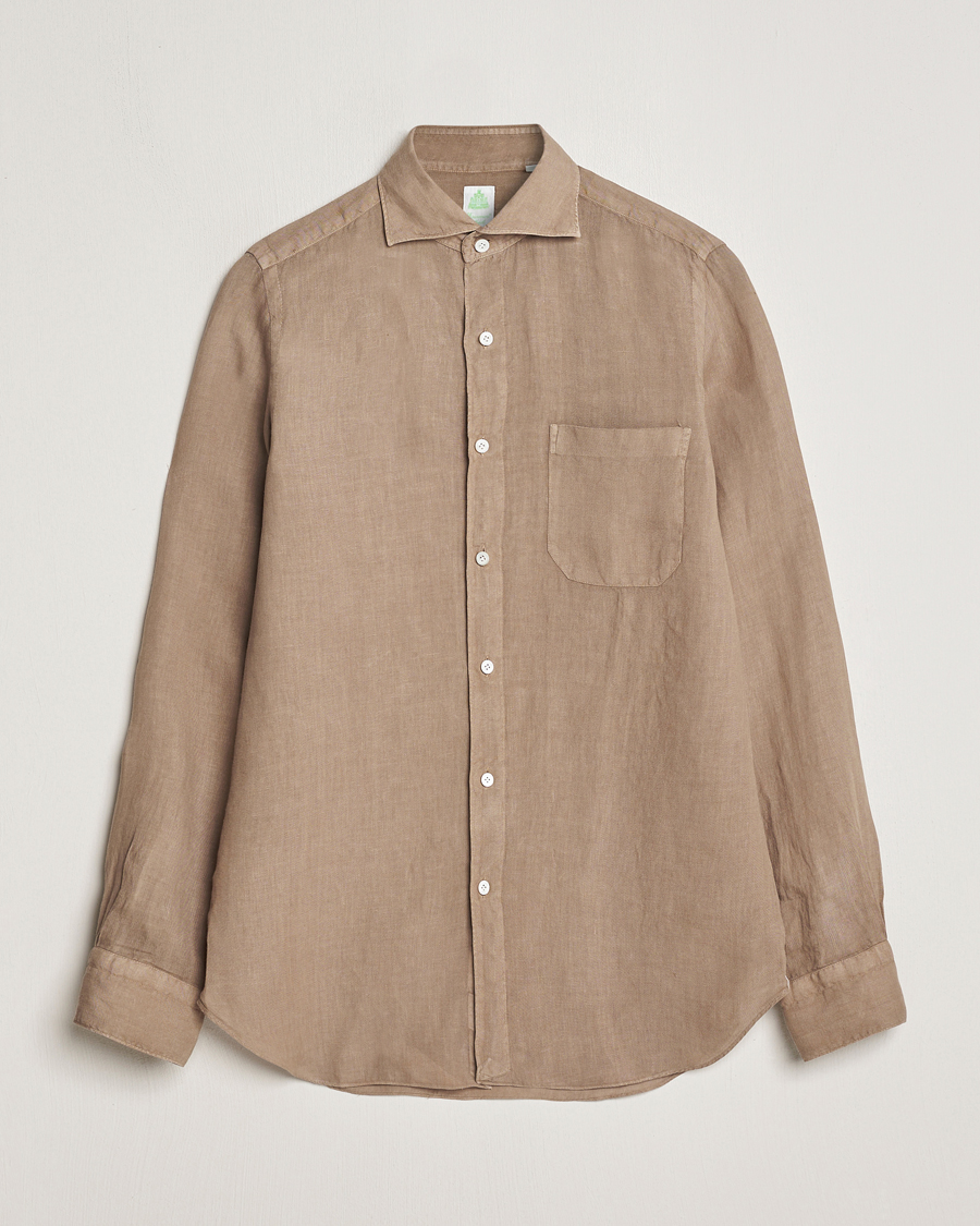 Herre | Skjorter | Finamore Napoli | Gaeta Linen Pocket Shirt Taupe