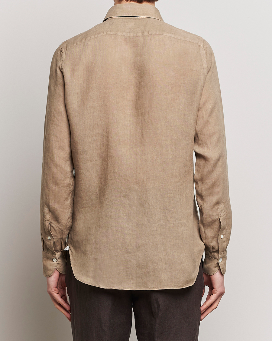 Herre | Skjorter | Finamore Napoli | Gaeta Linen Pocket Shirt Taupe