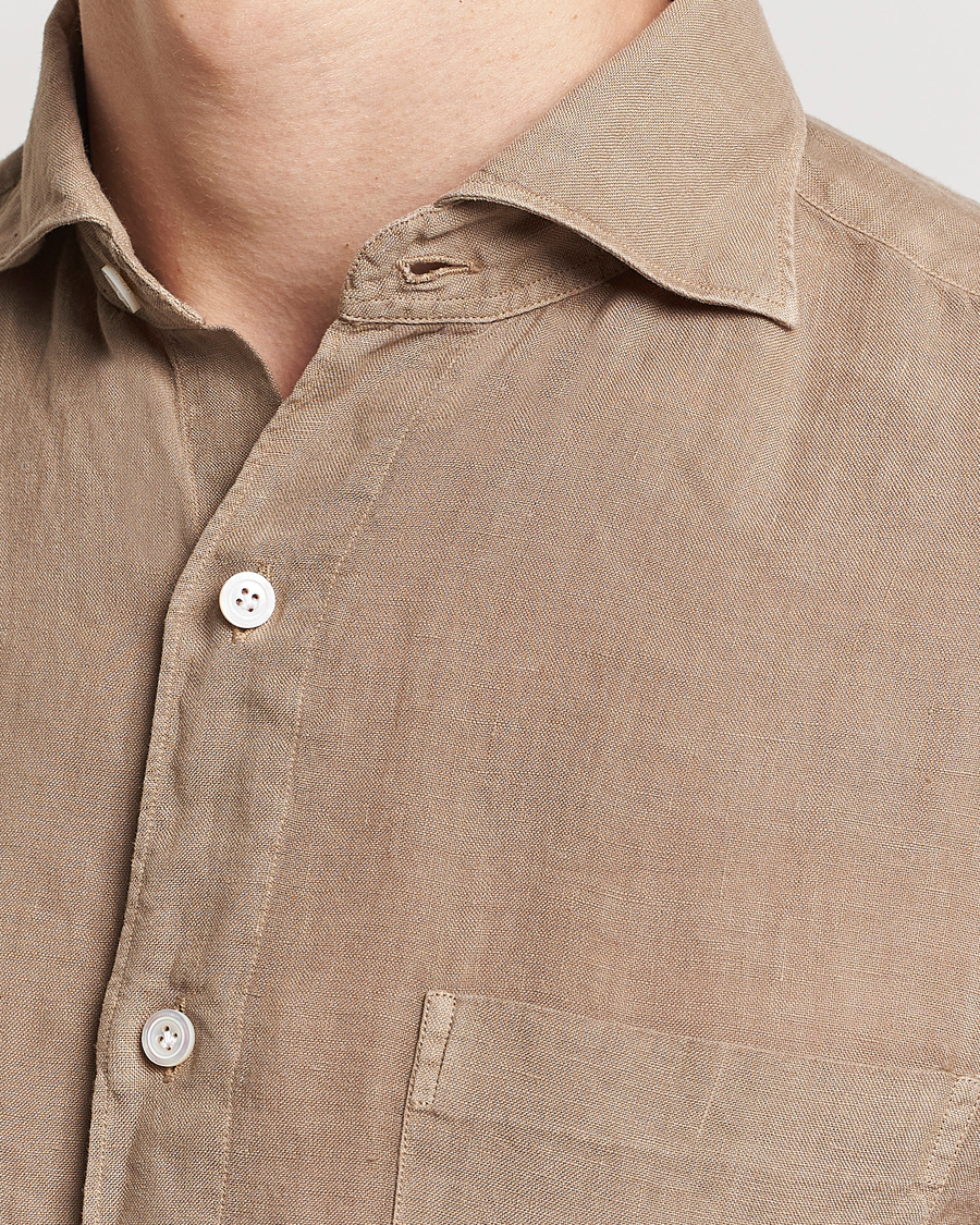 Herre | Skjorter | Finamore Napoli | Gaeta Linen Pocket Shirt Taupe