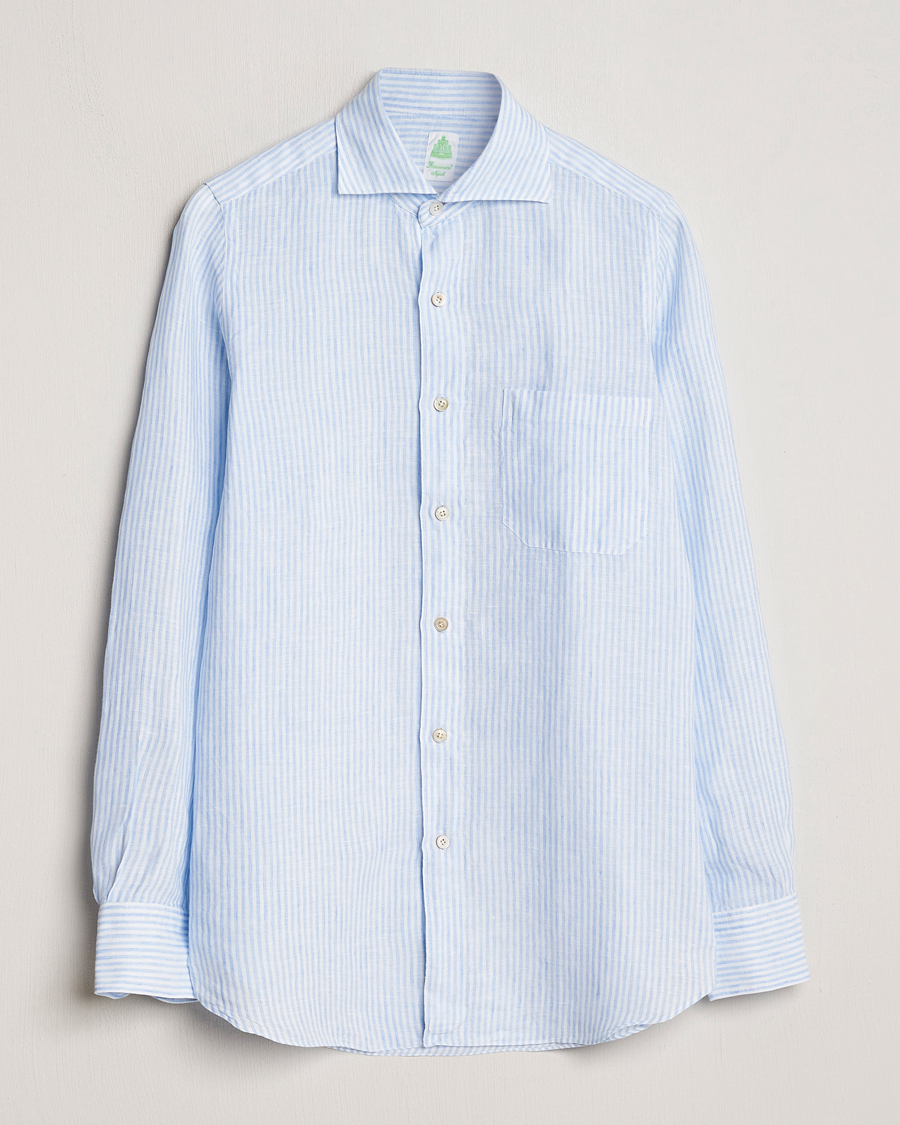 Herre | Skjorter | Finamore Napoli | Gaeta Striped Linen Pocket Shirt Light Blue