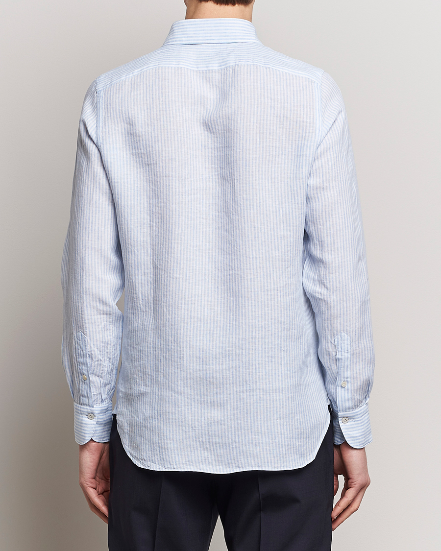 Herre | Skjorter | Finamore Napoli | Gaeta Striped Linen Pocket Shirt Light Blue