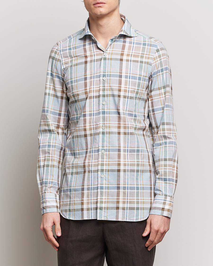 Herre | Klær | Finamore Napoli | Gaeta Cotton/Linen Pocket Shirt Beige Check