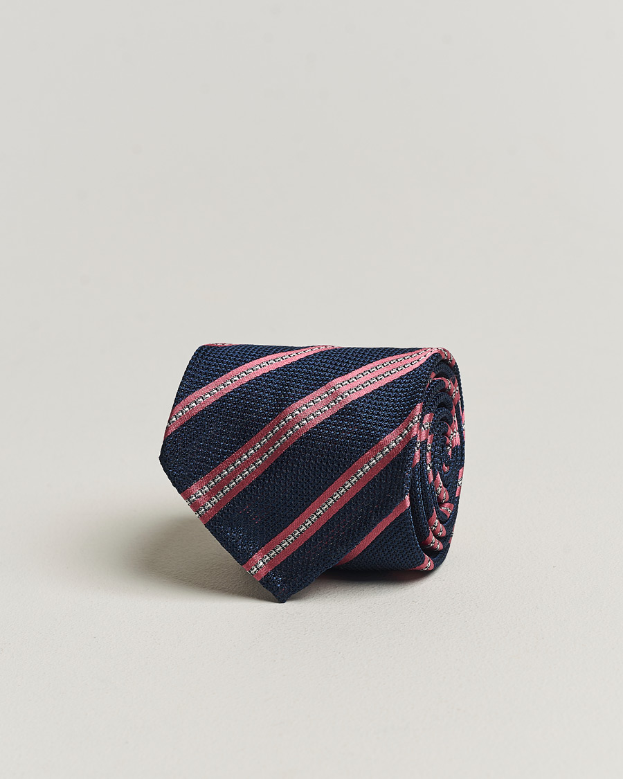 Herre | Finamore Napoli Jacquard Regimental Stripe Silk Tie Navy/Red | Finamore Napoli | Jacquard Regimental Stripe Silk Tie Navy/Red