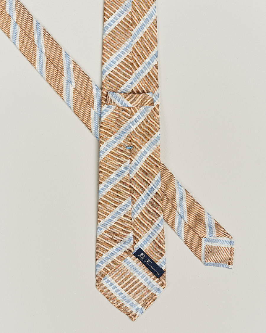 Herre |  | Finamore Napoli | Regimental Stripe Linen Tie Beige/Blue