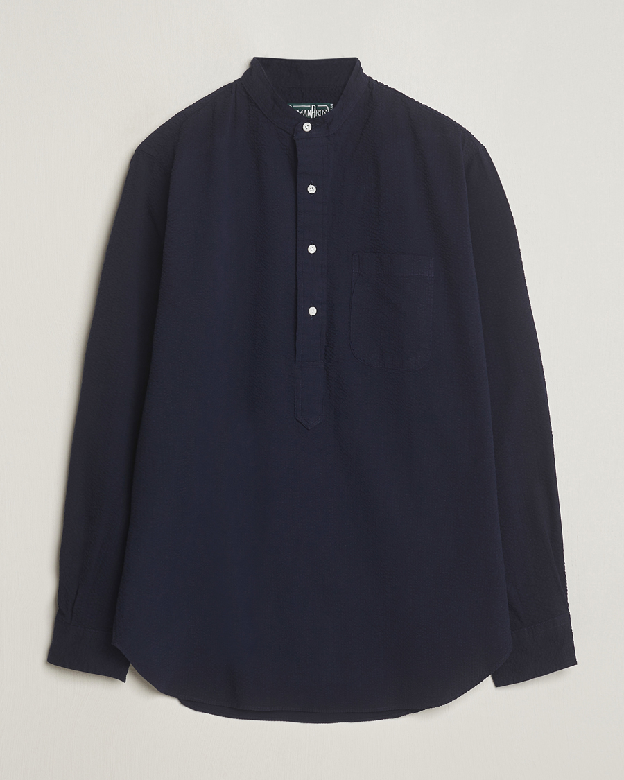 Herre | Skjorter | Gitman Vintage | Tonal Seersucker Popover Shirt Navy