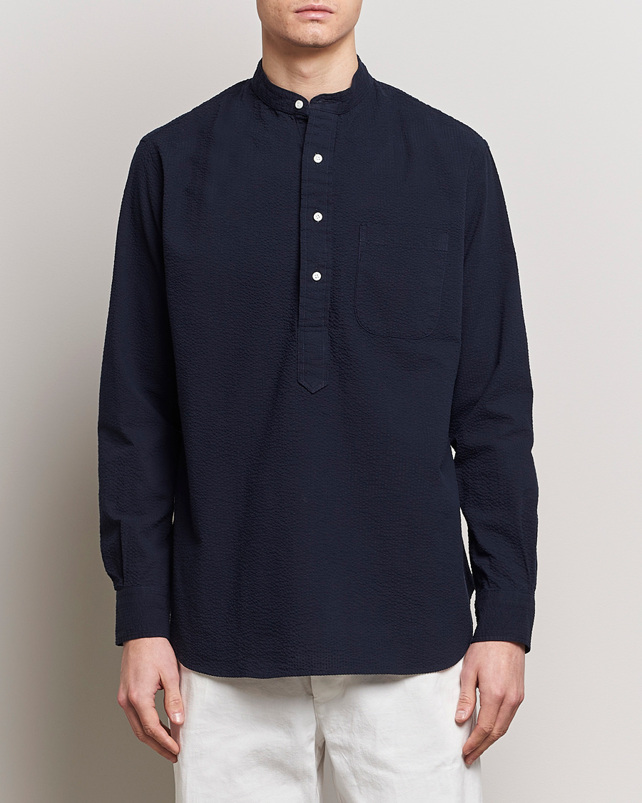 Herre | Skjorter | Gitman Vintage | Tonal Seersucker Popover Shirt Navy