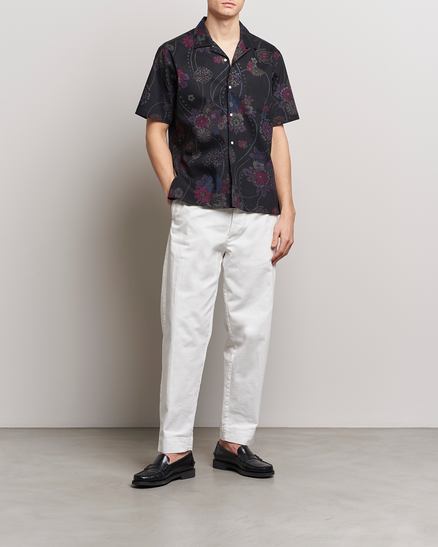 Herre | Skjorter | Gitman Vintage | Japanese Floral Jacquard Camp Shirt Black