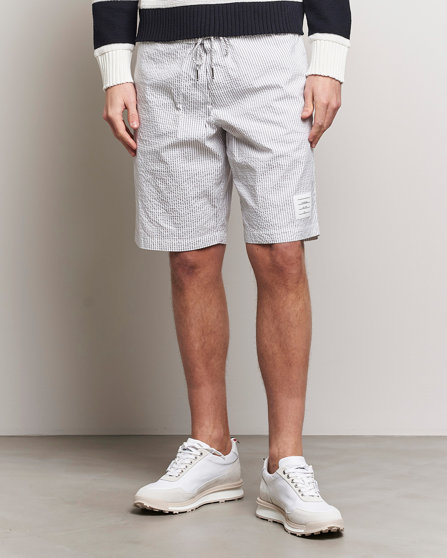 Herre | Drawstringshorts | Thom Browne | Seersucker Drawstring Board Shorts Light Grey