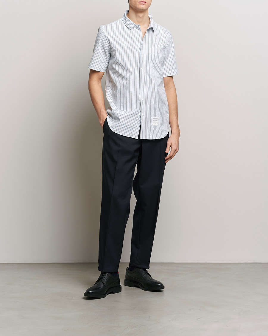 Herre | Skjorter | Thom Browne | Short Sleeve Seersucker Shirt Light Blue