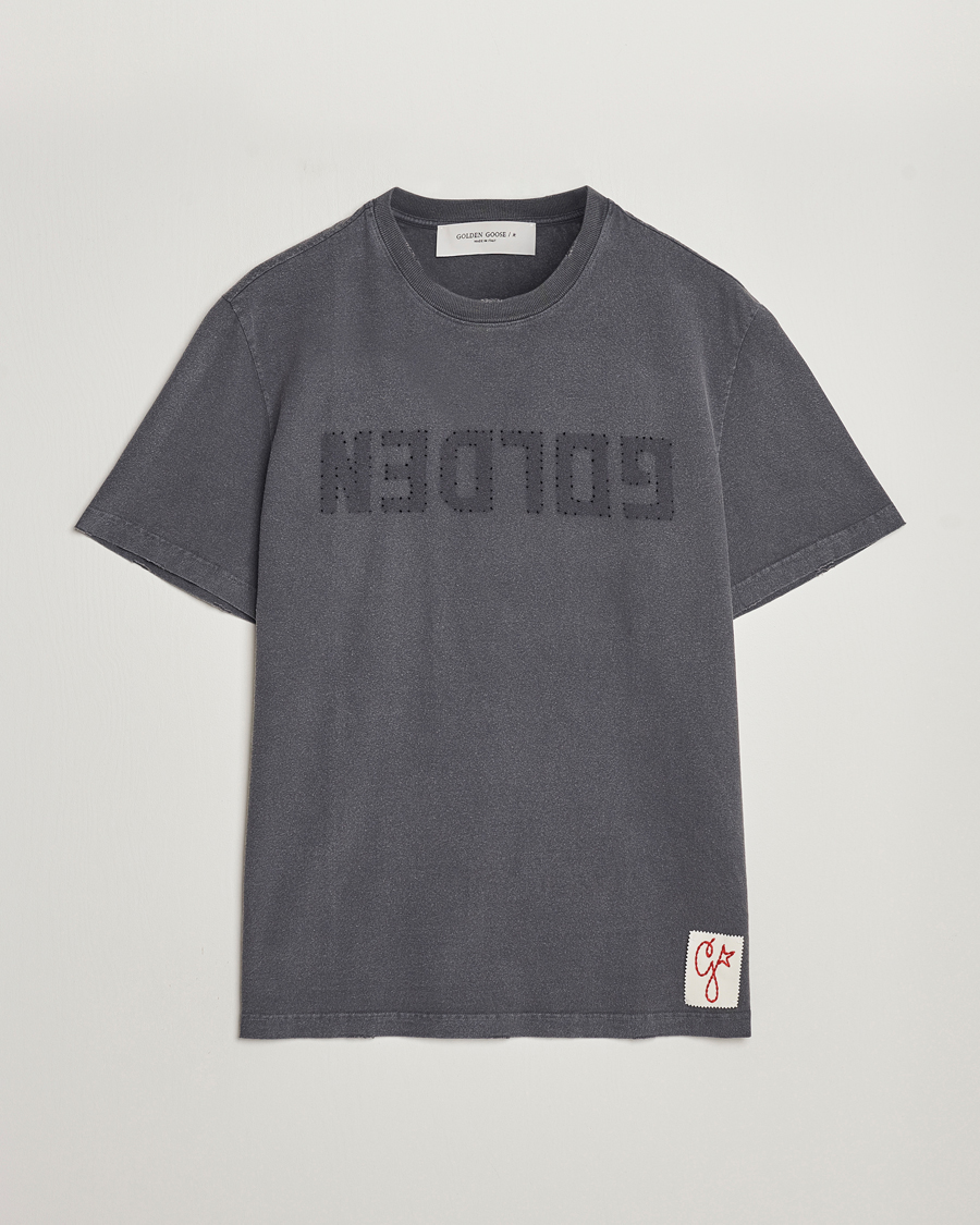 Herre | T-Shirts | Golden Goose | Deluxe Brand Distressed Cotton Logo T-Shirt Anthracite