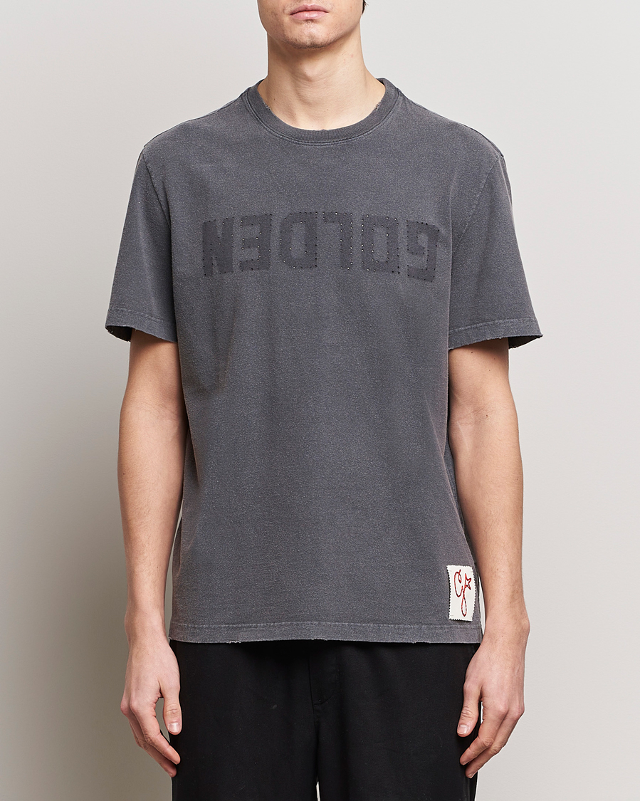 Herre | T-Shirts | Golden Goose | Deluxe Brand Distressed Cotton Logo T-Shirt Anthracite