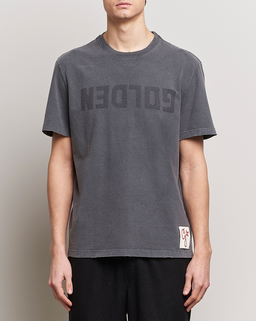 Herre | Luxury Brands | Golden Goose | Deluxe Brand Distressed Cotton Logo T-Shirt Anthracite