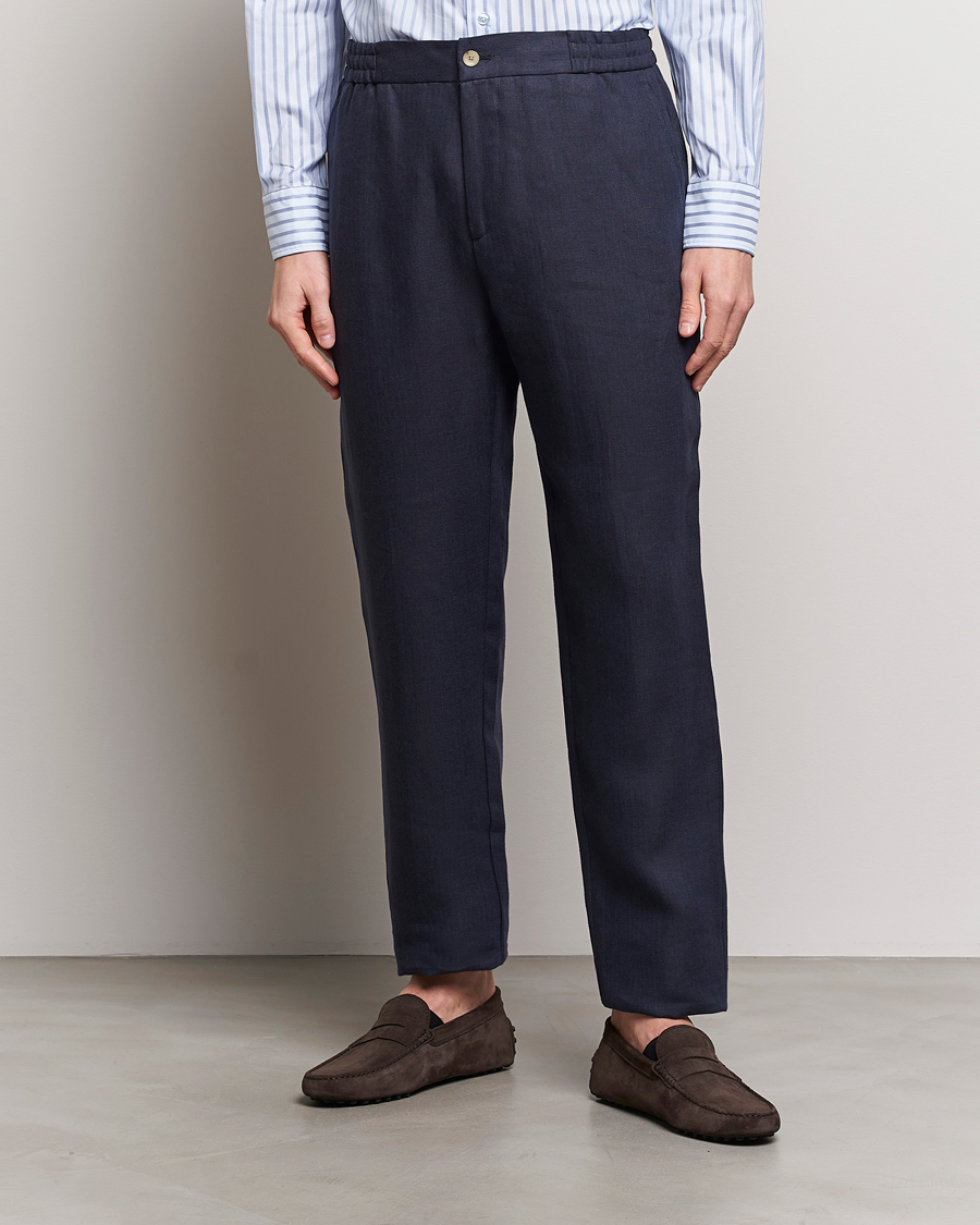 Herre | Etro | Etro | Linen Drawstring Trousers Navy