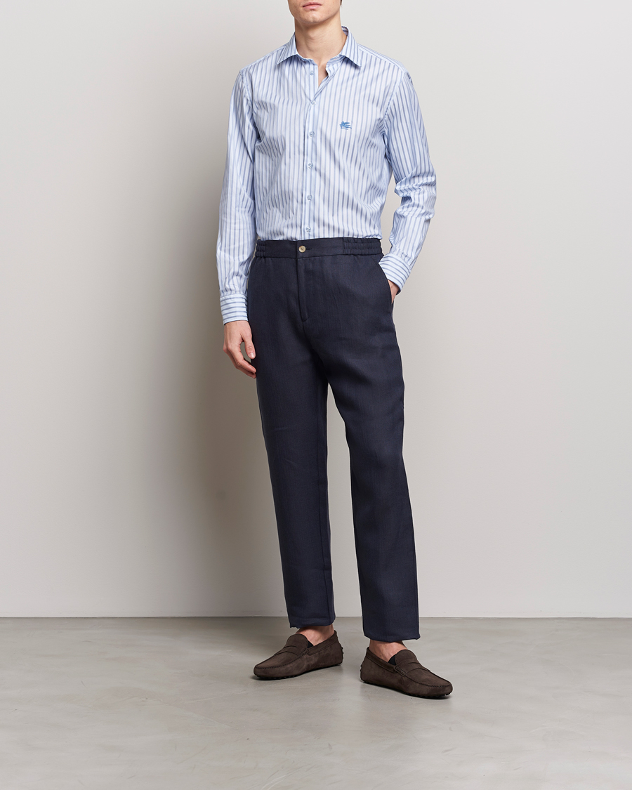 Herre | Skjorter | Etro | Slim Fit Striped Cotton Shirt Light Blue