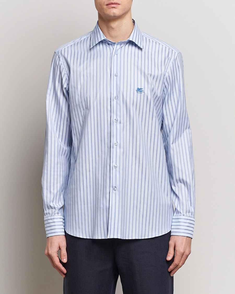 Herre |  | Etro | Slim Fit Striped Cotton Shirt Light Blue