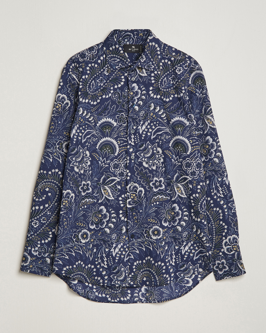 Herre |  | Etro | Slim Fit Floral Print Shirt Navy