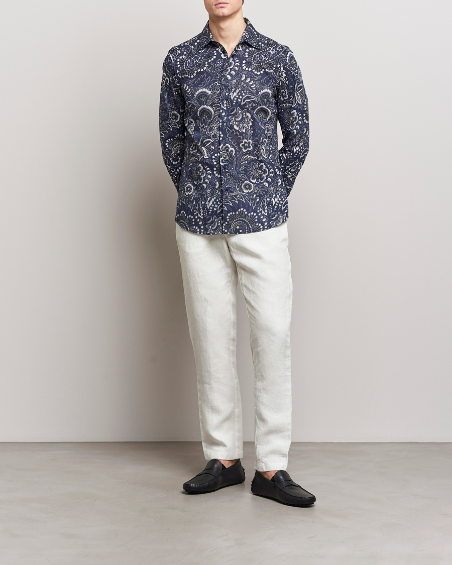 Herre | Skjorter | Etro | Slim Fit Floral Print Shirt Navy