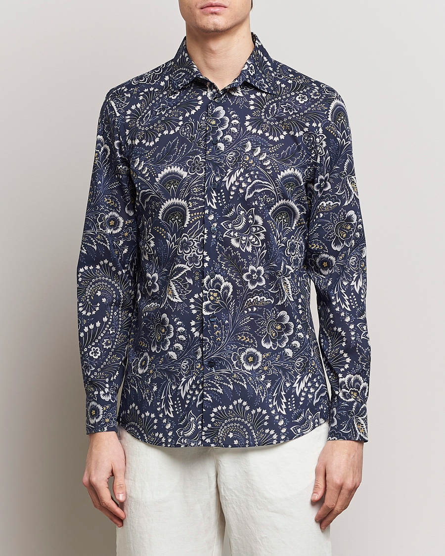 Herre |  | Etro | Slim Fit Floral Print Shirt Navy