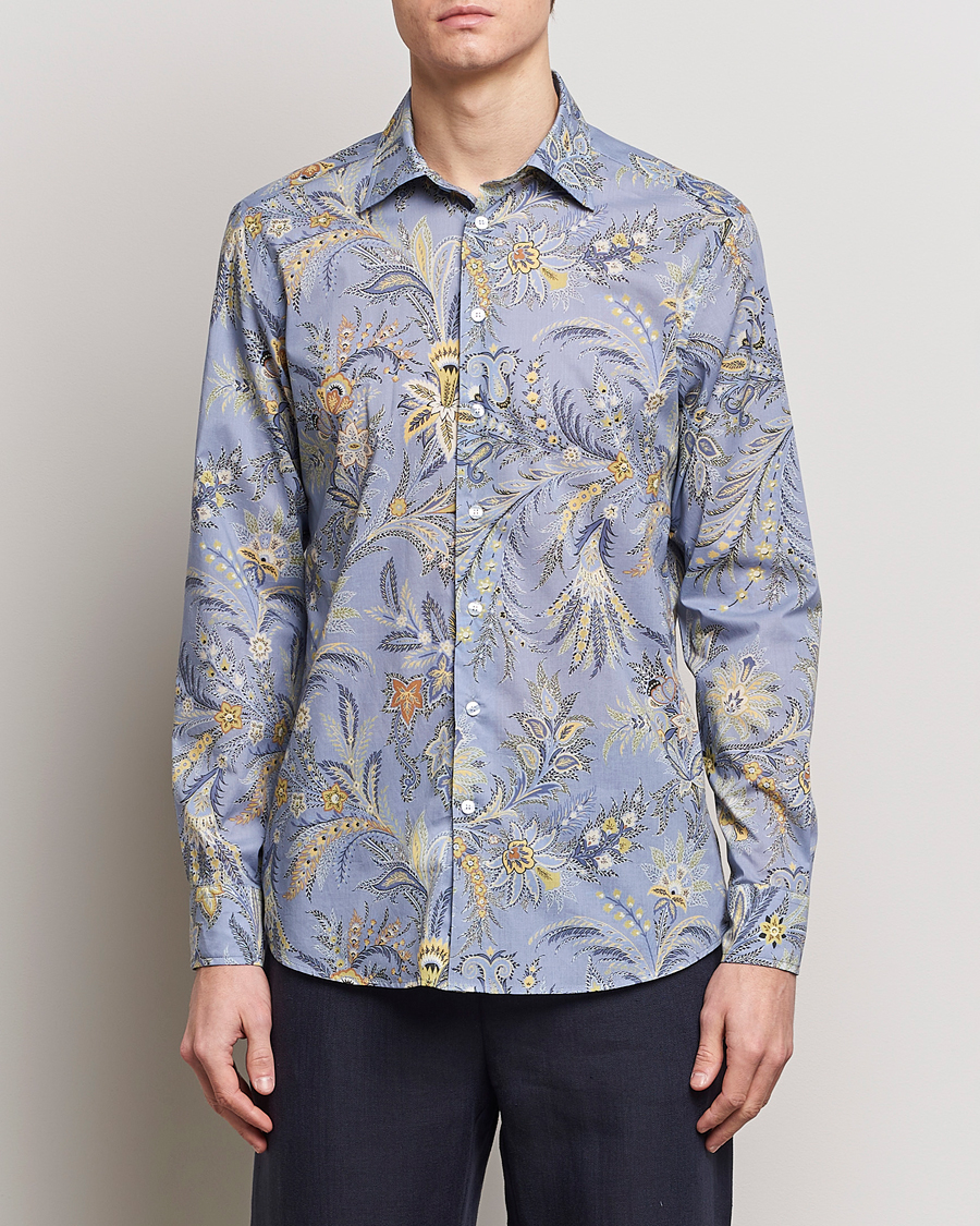 Herre | Italian Department | Etro | Slim Fit Floral Print Shirt Azzurro