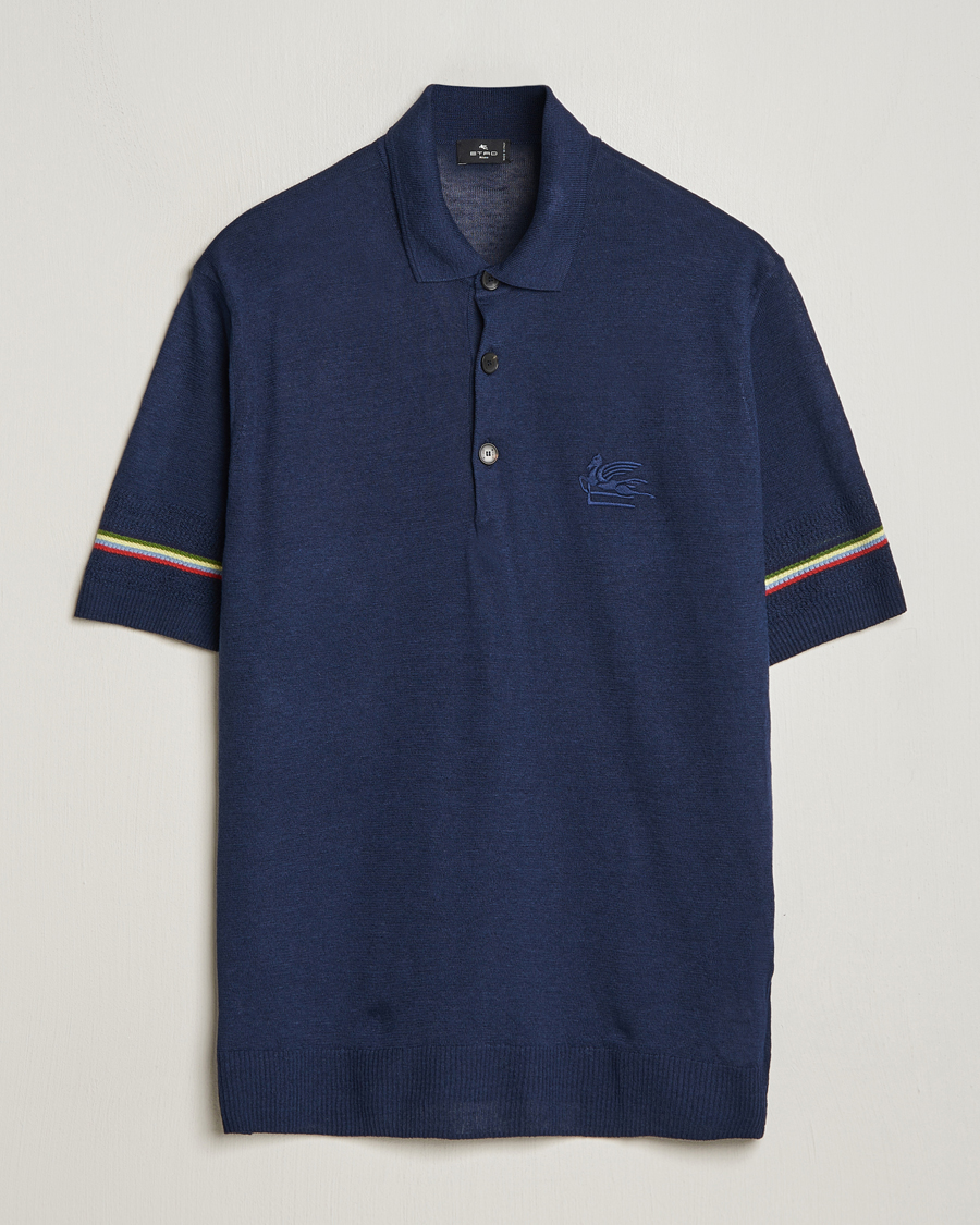 Herre | Pikéer | Etro | Knitted Cotton/Linen Polo Navy