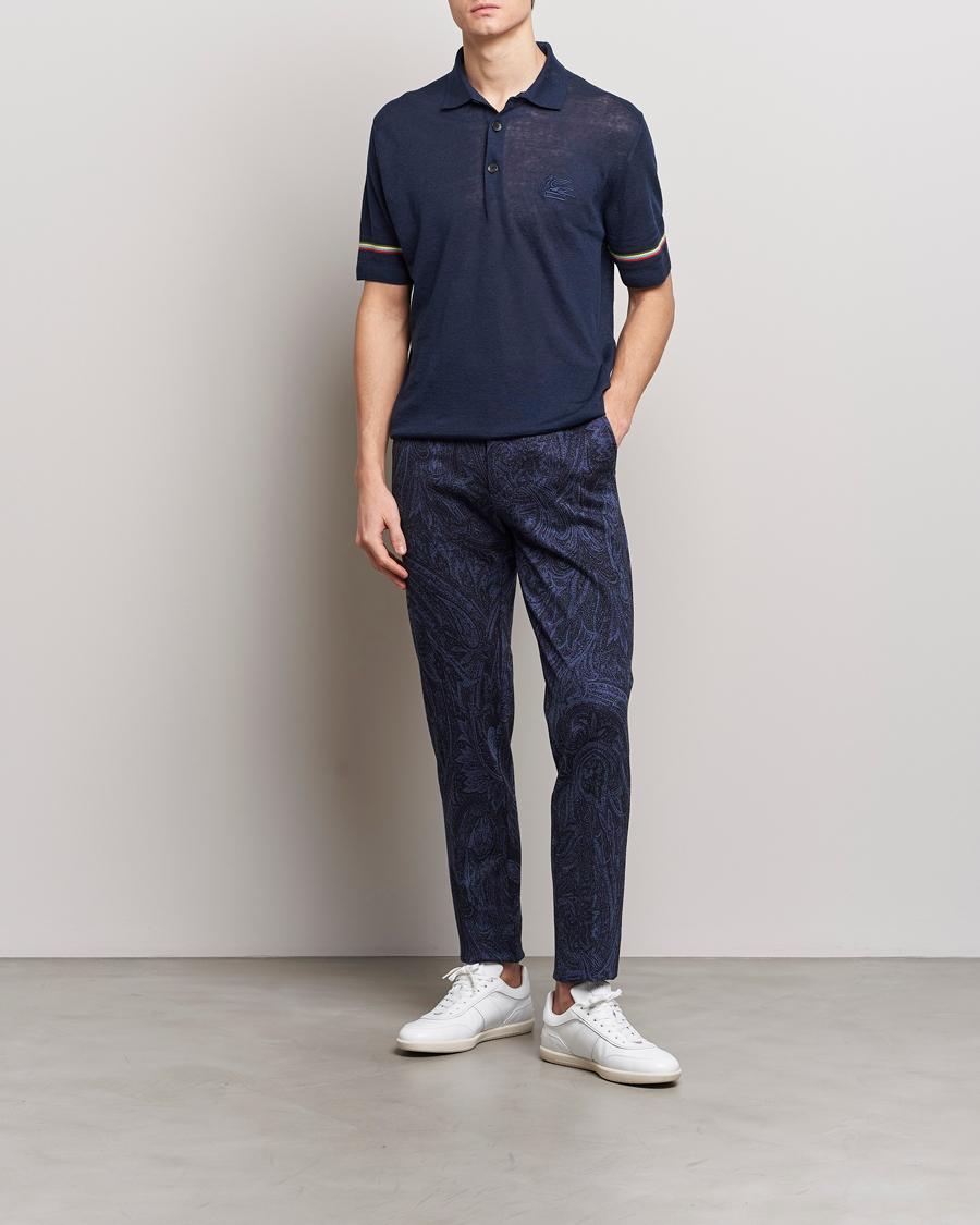 Herre | Pikéer | Etro | Knitted Cotton/Linen Polo Navy