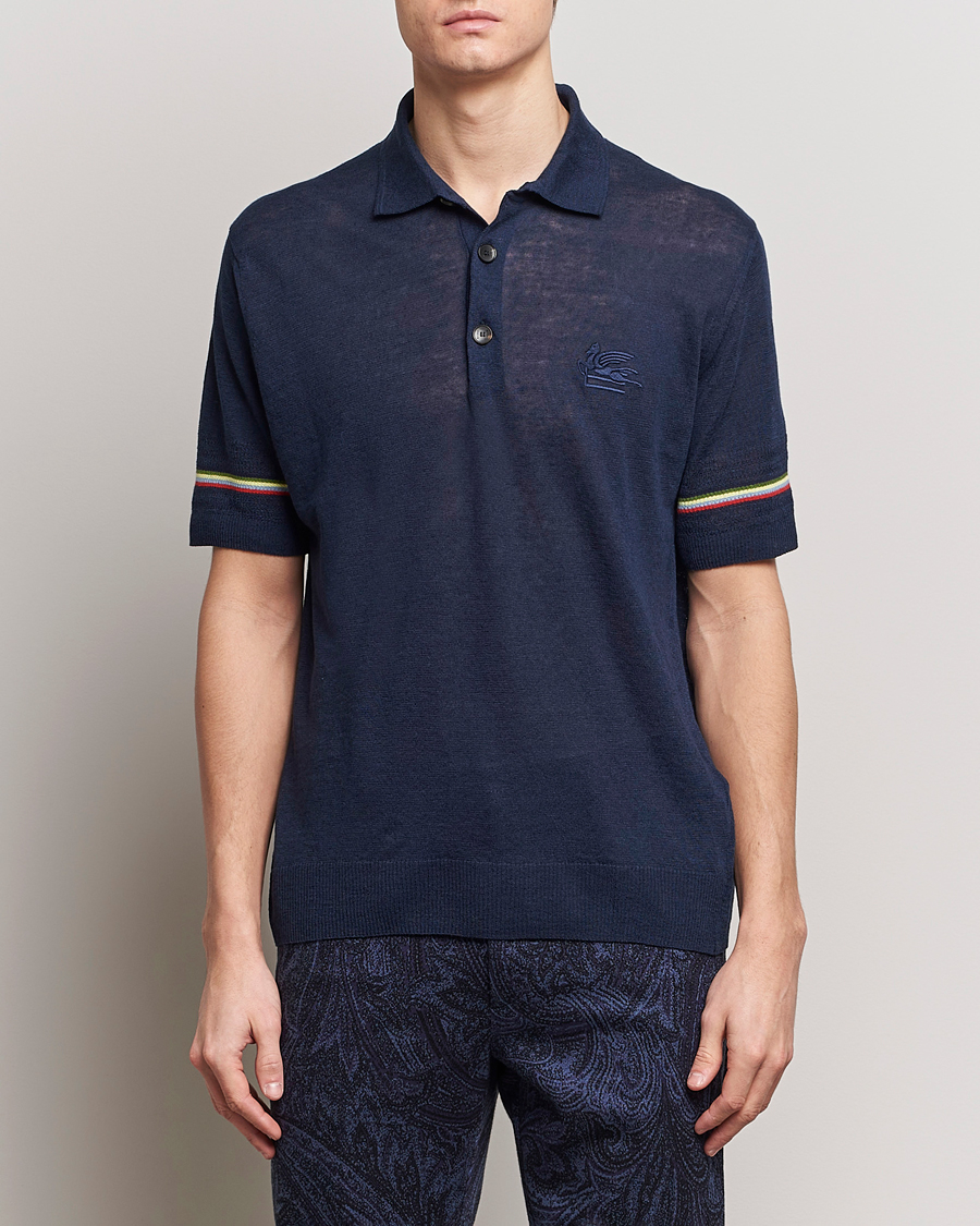 Herre | Pikéer | Etro | Knitted Cotton/Linen Polo Navy