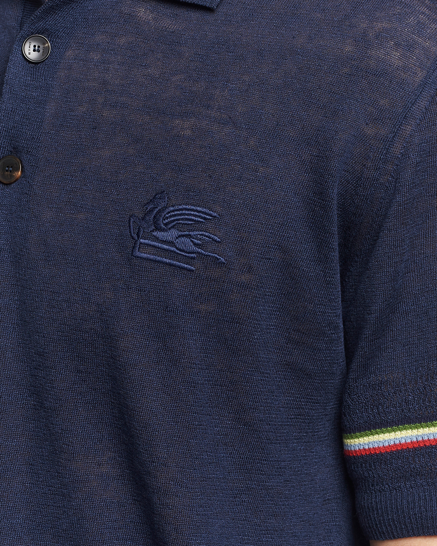 Herre | Pikéer | Etro | Knitted Cotton/Linen Polo Navy