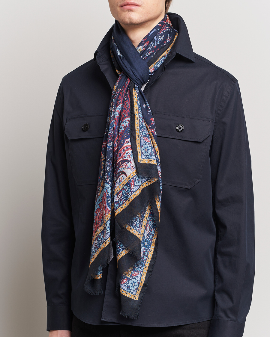 Men | Dress Scarves | Etro | Modal/Cashmere Printed Scarf Navy