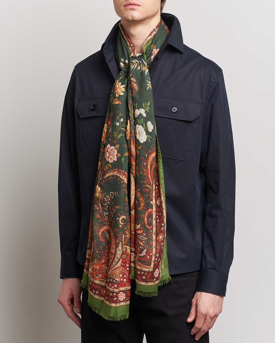 Herre | Scarves | Etro | Modal/Cashmere Printed Scarf Green/Burgundy