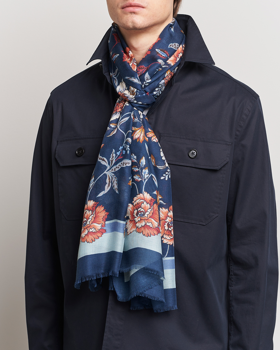 Herre | Italian Department | Etro | Modal/Cashmere Printed Scarf Dark Blue