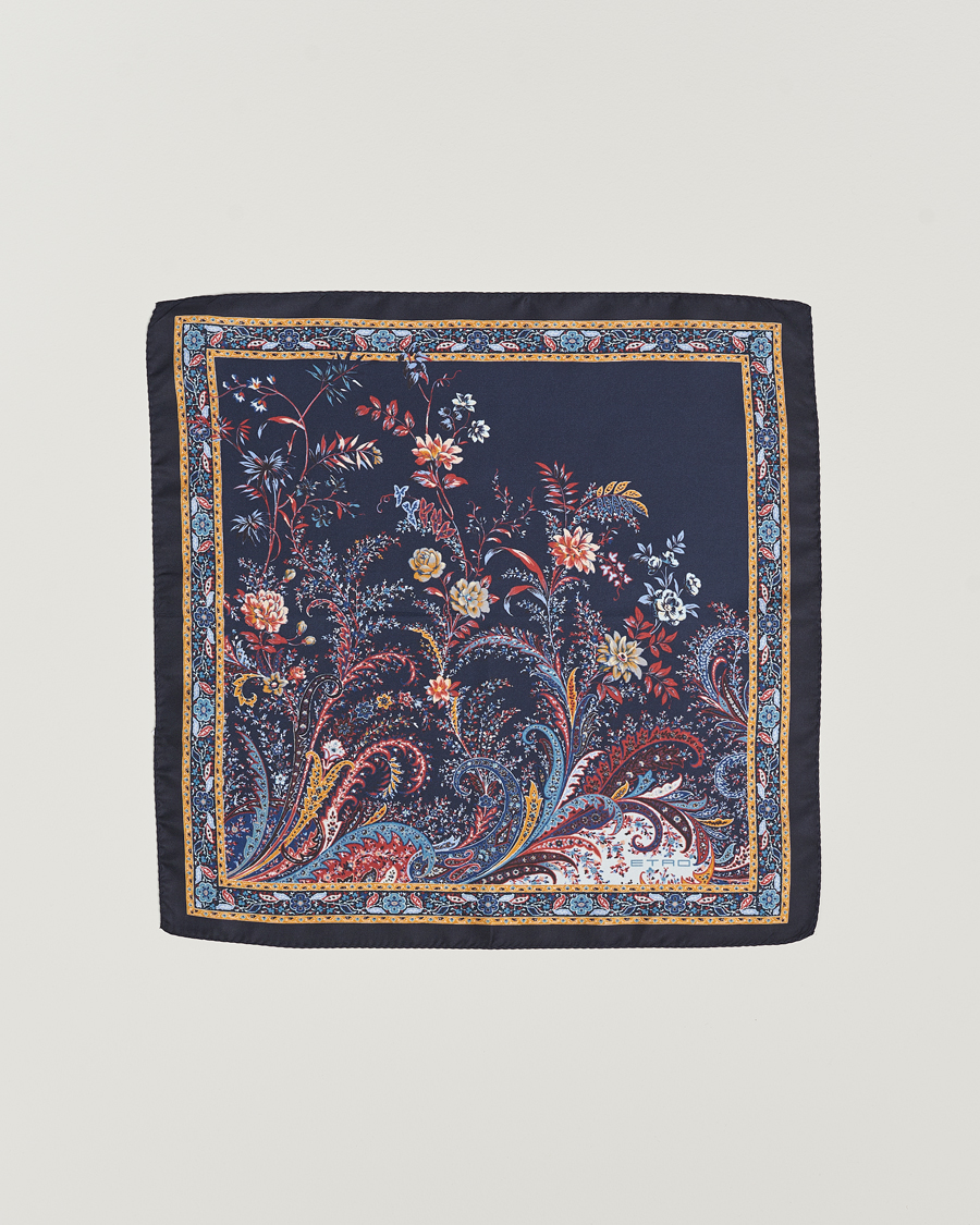 Herre |  | Etro | Printed Silk Pocket Square Navy