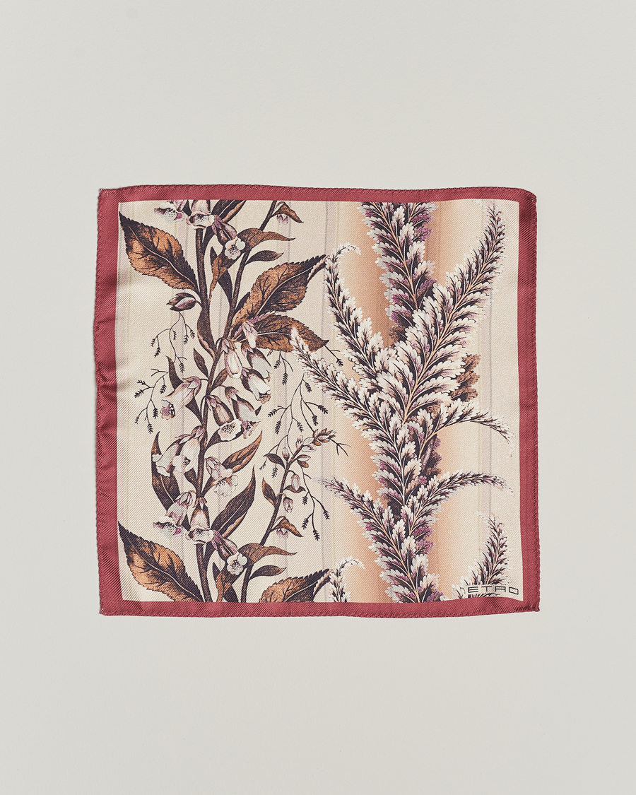 Herre |  | Etro | Printed Silk Pocket Square Beige/Burgundy