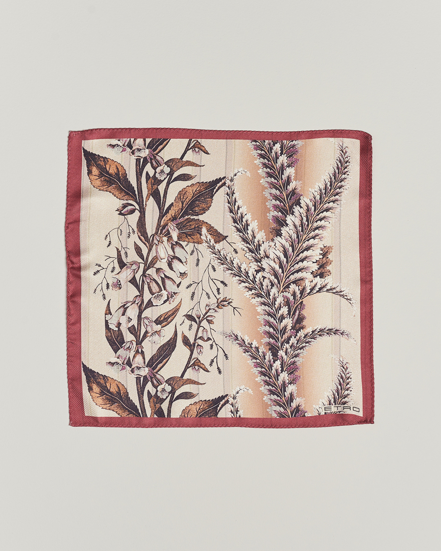 Herre | Etro Printed Silk Pocket Square Beige/Burgundy | Etro | Printed Silk Pocket Square Beige/Burgundy