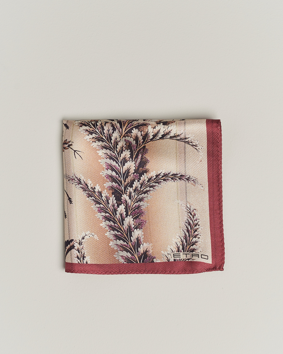 Herre | Etro | Etro | Printed Silk Pocket Square Beige/Burgundy