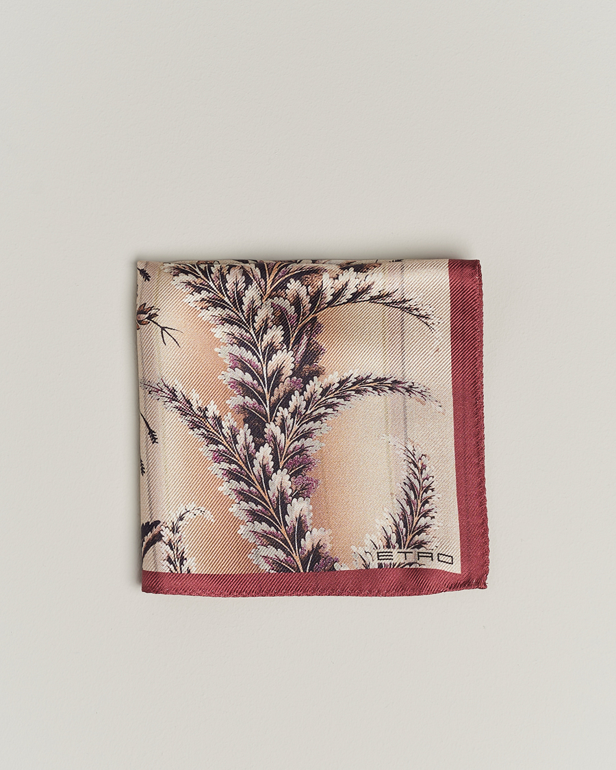 Herre |  | Etro | Printed Silk Pocket Square Beige/Burgundy