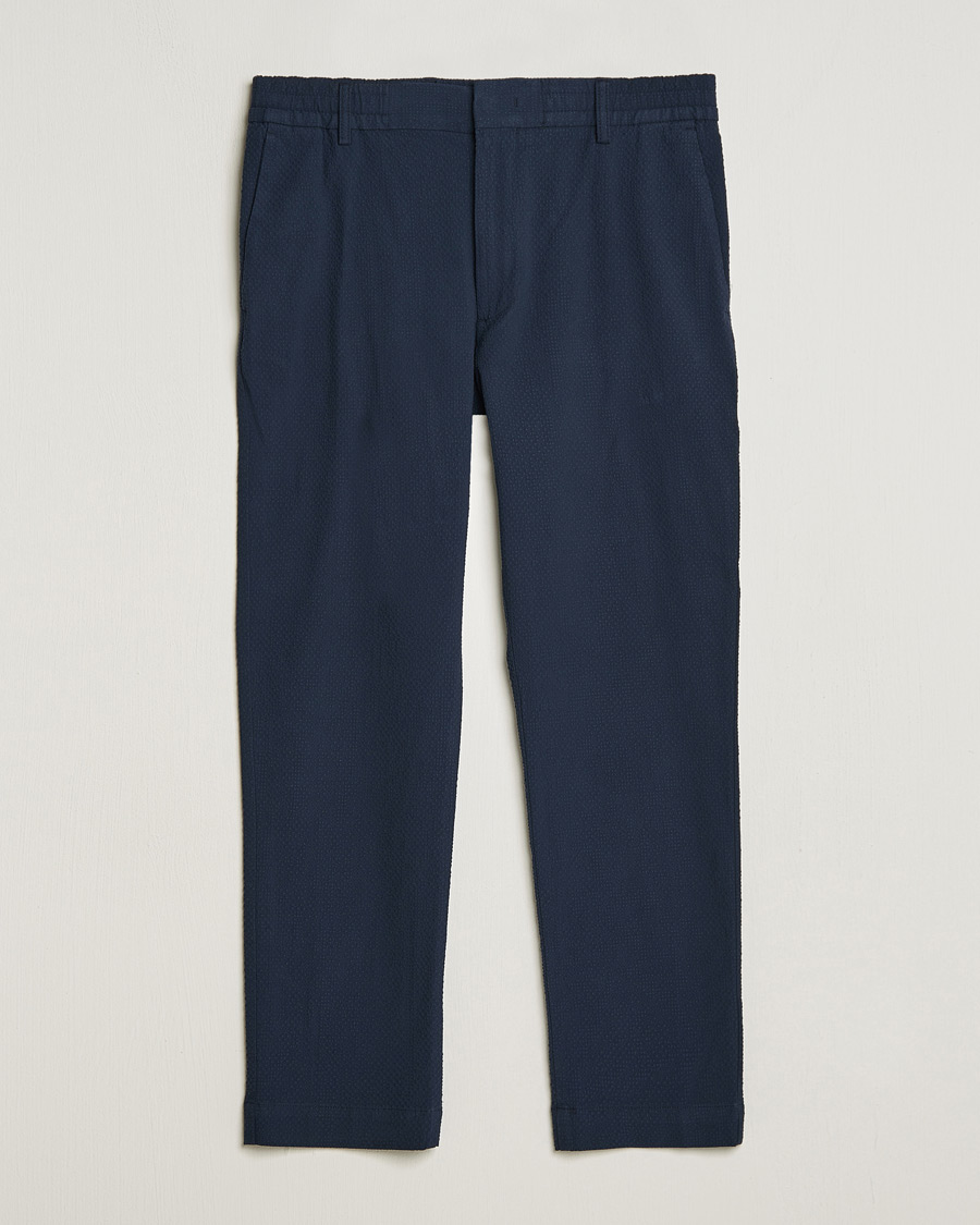Herre | Bukser | NN07 | Billie Seersucker Drawstring Trousers Navy Blue