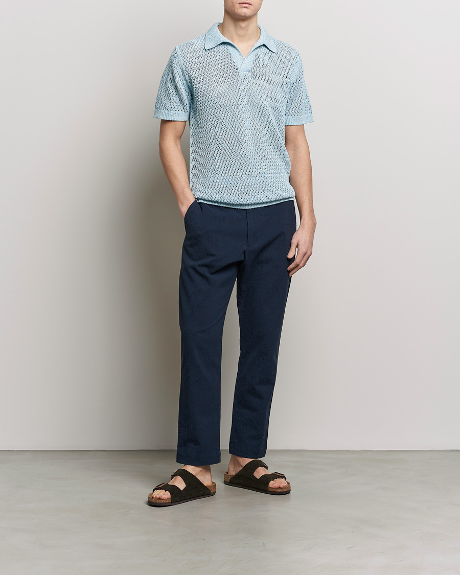 Herre | Bukser | NN07 | Billie Seersucker Drawstring Trousers Navy Blue