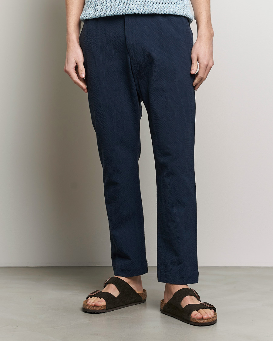 Herre | NN07 | NN07 | Billie Seersucker Drawstring Trousers Navy Blue