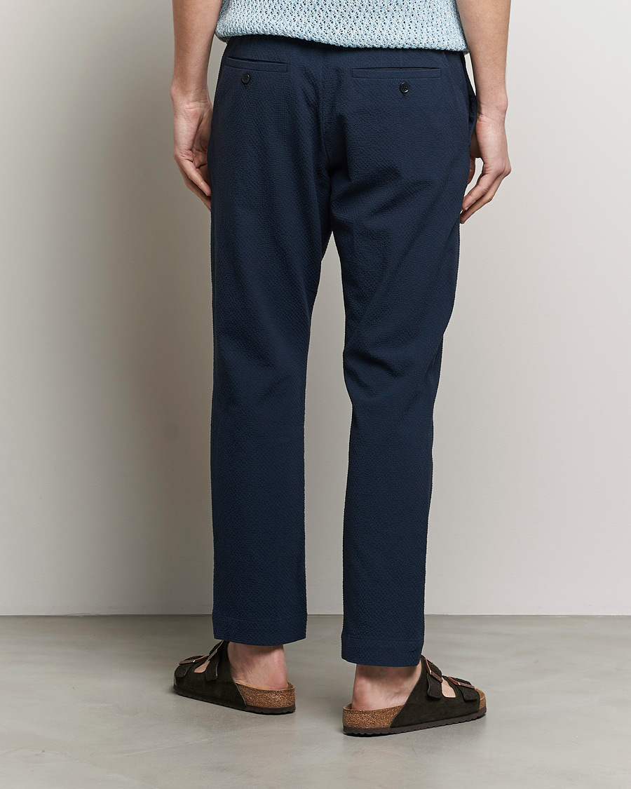 Herre | Bukser | NN07 | Billie Seersucker Drawstring Trousers Navy Blue
