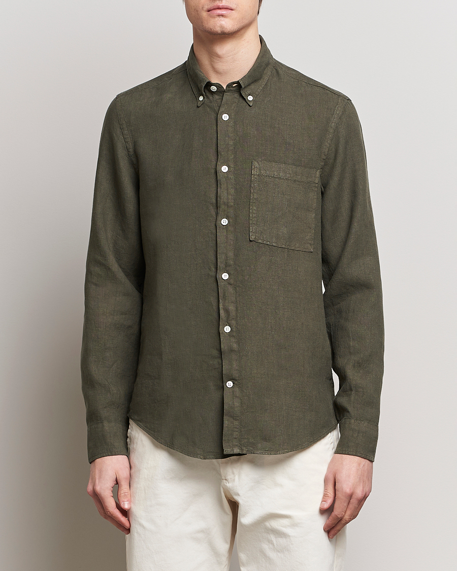 Men | Linen Shirts | NN07 | Arne Linen Shirt Capers Green